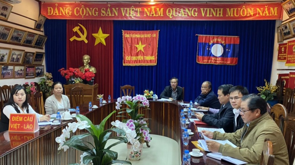 Quang cảnh hội nghị tại điểm cầu trực tuyến Cao su Việt – Lào.