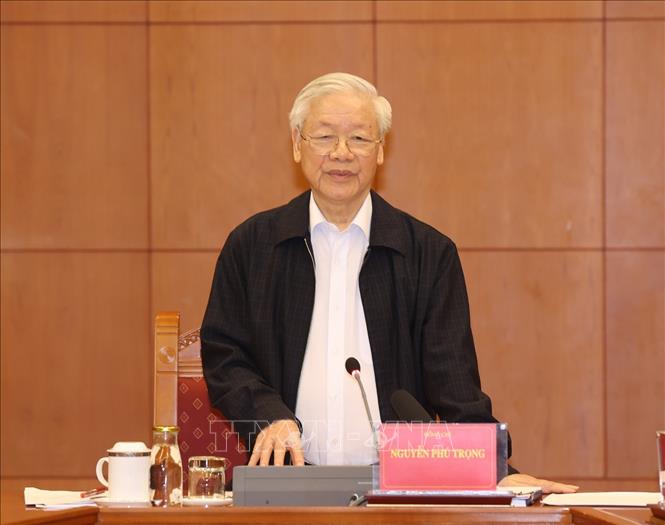 Tổng Bí thư, Chủ tịch nước Nguyễn Phú Trọng phát biểu kết luận cuộc họp.