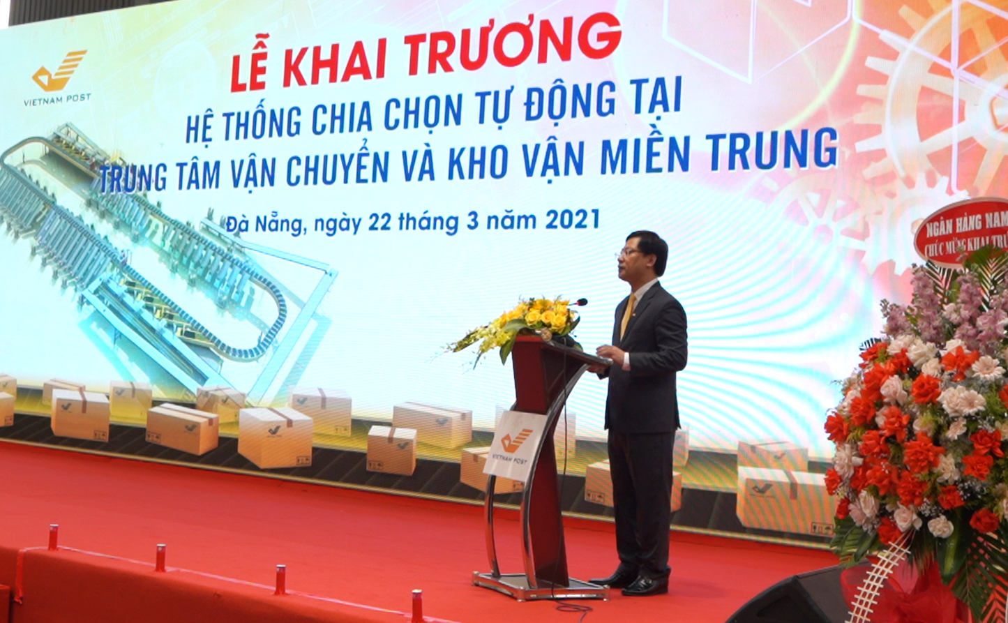 Đồng chí Chu Quang Hào, Tổng Giám đốc Vietnam Post phát biểu tại buổi khai trương.