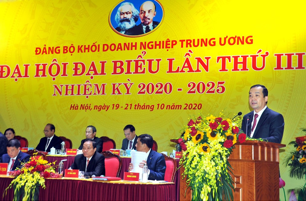 Bí thư Đảng ủy, Chủ tịch HĐTV, Tổng Giám đốc Tập đoàn Phạm Đức Long tham luận tại Đại hội đại biểu Đảng bộ Khối Doanh nghiệp Trung ương lần thứ III, nhiệm kỳ 2020-2025.
