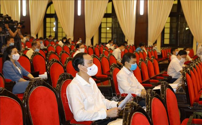 Các đại biểu dự Hội thảo ở điểm cầu chính tại Học viện Chính trị quốc gia Hồ Chí Minh. 