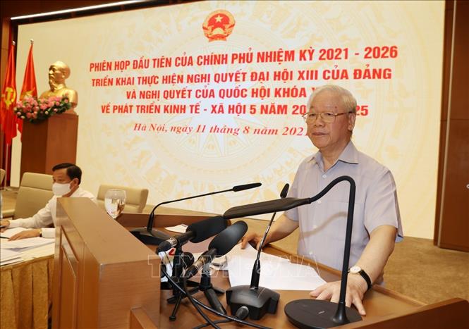  Tổng Bí thư Nguyễn Phú Trọng phát biểu tại Phiên họp đầu tiên của Chính phủ nhiệm kỳ 2021- 2026. 