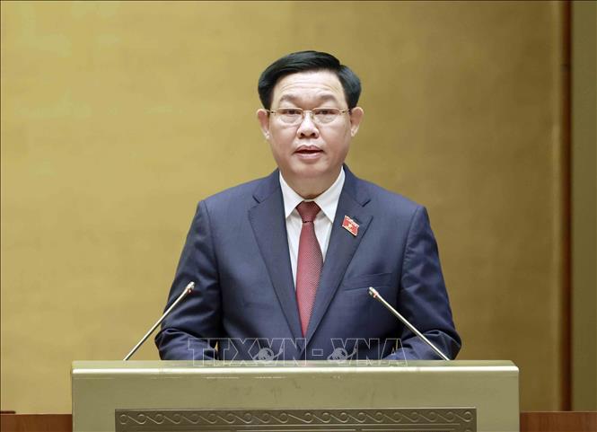 Chủ tịch Quốc hội Vương Đình Huệ phát biểu khai mạc. 