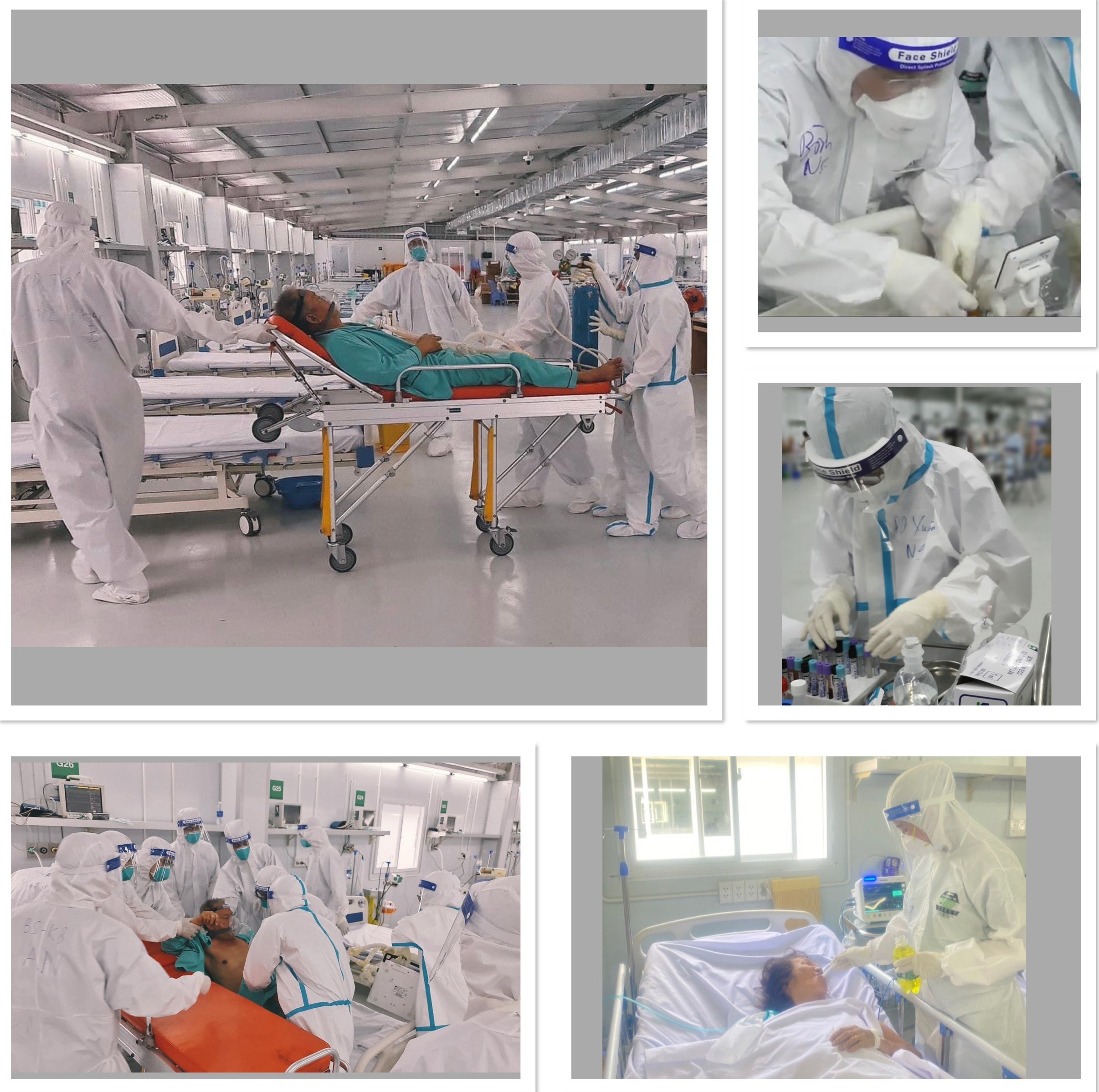 : Đoàn y bác sĩ tình nguyện BVBĐ tham gia điều trị, chăm sóc, hỗ trợ người bệnh nặng và rất nặng tại Trung tâm Hồi sức tích cực người bệnh COVI-19 Bệnh viện Dã chiến số 13. 