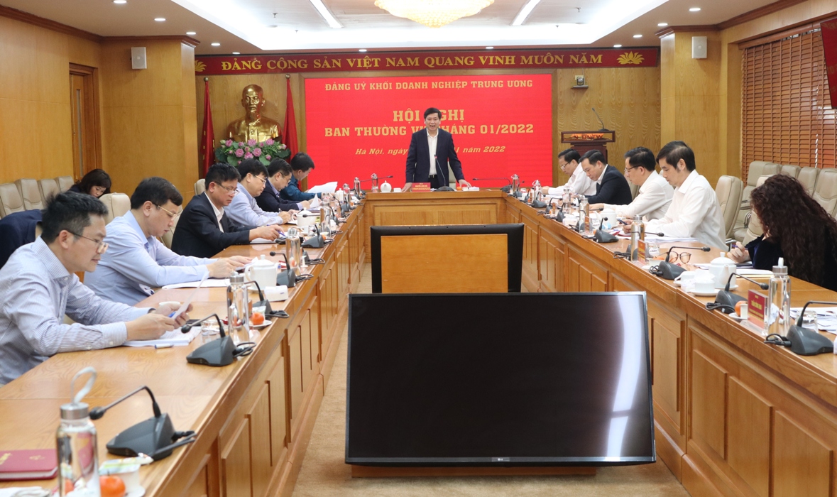 Đồng chí Nguyễn Long Hải - Bí thư Đảng ủy Khối Doanh nghiệp Trung ương phát biểu tại Hội nghị.