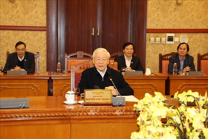 Tổng Bí thư Nguyễn Phú Trọng phát biểu chỉ đạo cuộc họp.