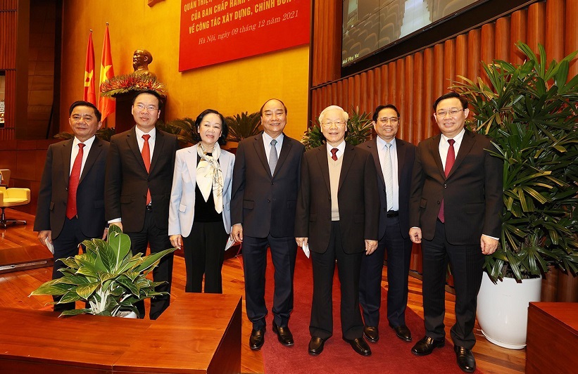 Tổng Bí thư Nguyễn Phú Trọng cùng các đồng chí lãnh đạo Đảng, Nhà nước dự Hội nghị cán bộ toàn quốc về công tác xây dựng, chỉnh đốn Đảng. 