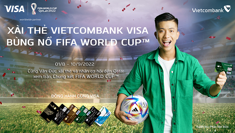 Chi tiêu cùng thẻ Vietcombank Visa có cơ hội nhận chuyến đi 5 ngày 4 đêm dành cho 02 người đến Qatar và xem 02 trận đấu quan trọng FIFA World Cup 2022™.