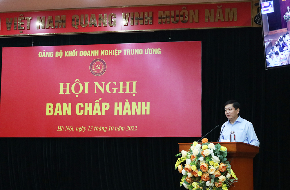 Đồng chí Nguyễn Long Hải, Bí thư Đảng uỷ Khối Doanh nghiệp Trung ương báo cáo