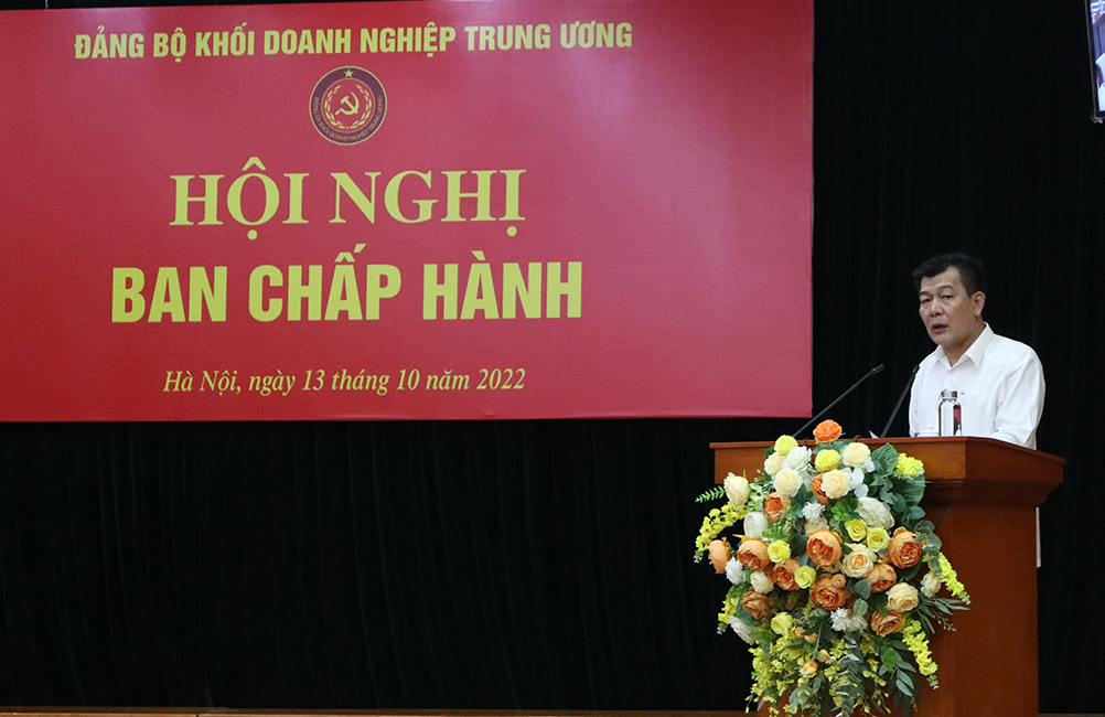 Đồng chí Nguyễn Đức Phong, Phó Bí thư thường trực Đảng uỷ Khối Doanh nghiệp Trung ương phát biểu chỉ đạo Hội nghị.