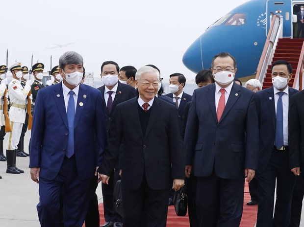 Tổng Bí thư Nguyễn Phú Trọng đến Sân bay Quốc tế Bắc Kinh. (Ảnh: Trí Dũng)