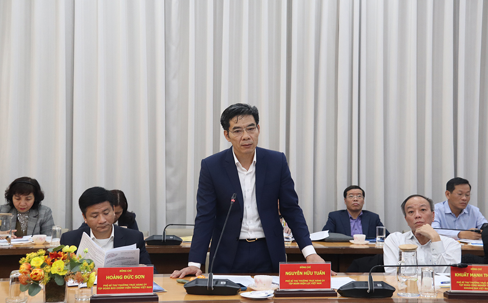 Đại diện lãnh đạo Đảng uỷ Tập đoàn Điện lực Việt Nam phát biểu tại Hội nghị.