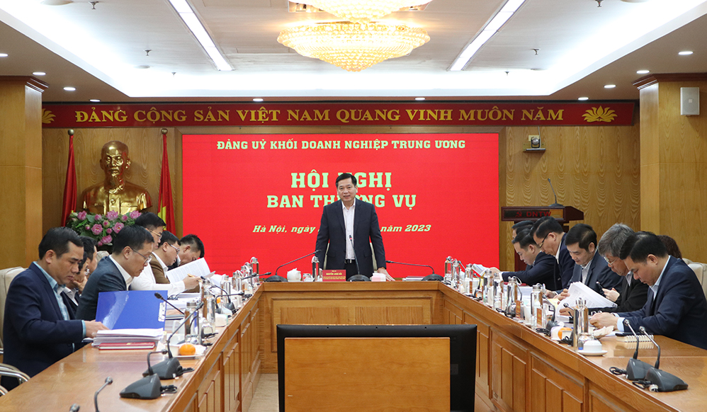 đồng chí Nguyễn Long Hải - Bí thư Đảng ủy Khối DNTW phát biểu tại buổi làm việc.