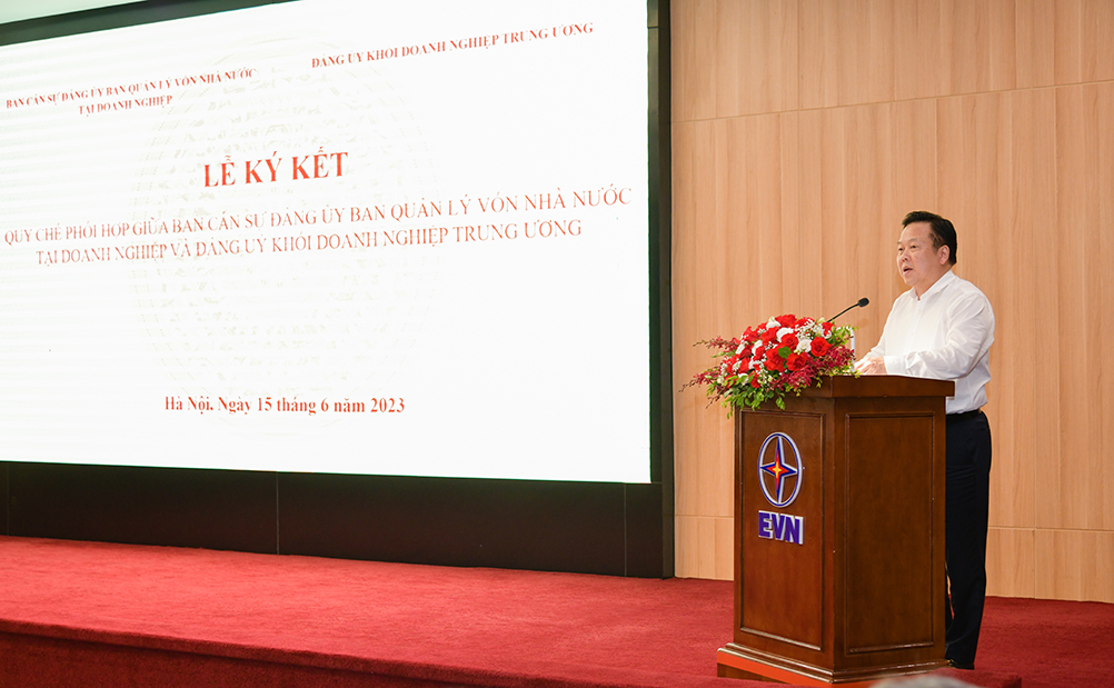 Đồng chí Nguyễn Hoàng Anh - Chủ tịch Uỷ ban Quản lý vốn nhà nước tại doanh nghiệp phát biểu tại buổi lễ.