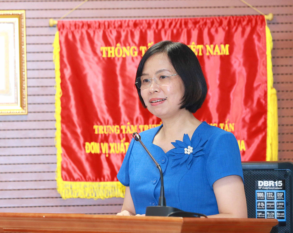 đồng chí Vũ Việt Trang, Bí thư Đảng ủy, Tổng Giám đốc Thông tấn xã Việt Nam phát biểu tại buổi Lễ.