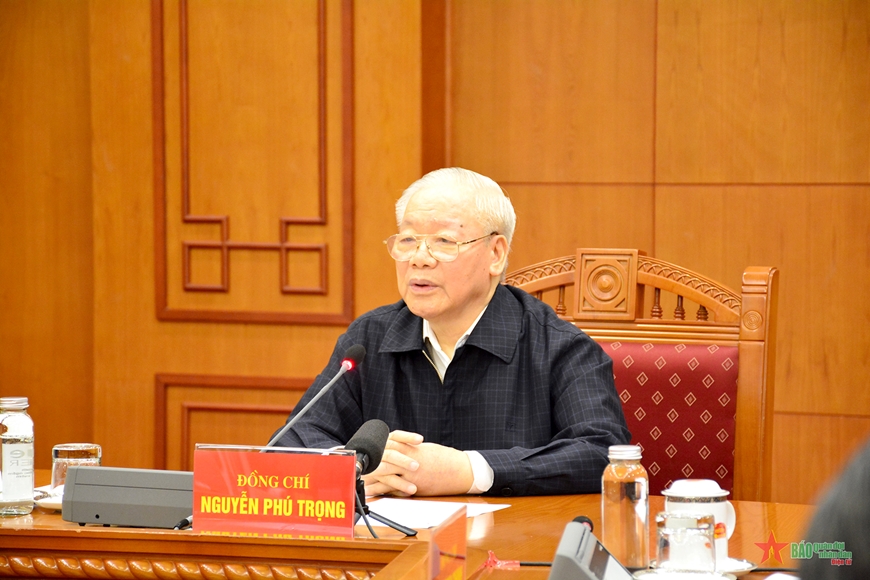Tổng Bí thư Nguyễn Phú Trọng chủ trì phiên họp. Ảnh: PHẠM KIÊN.